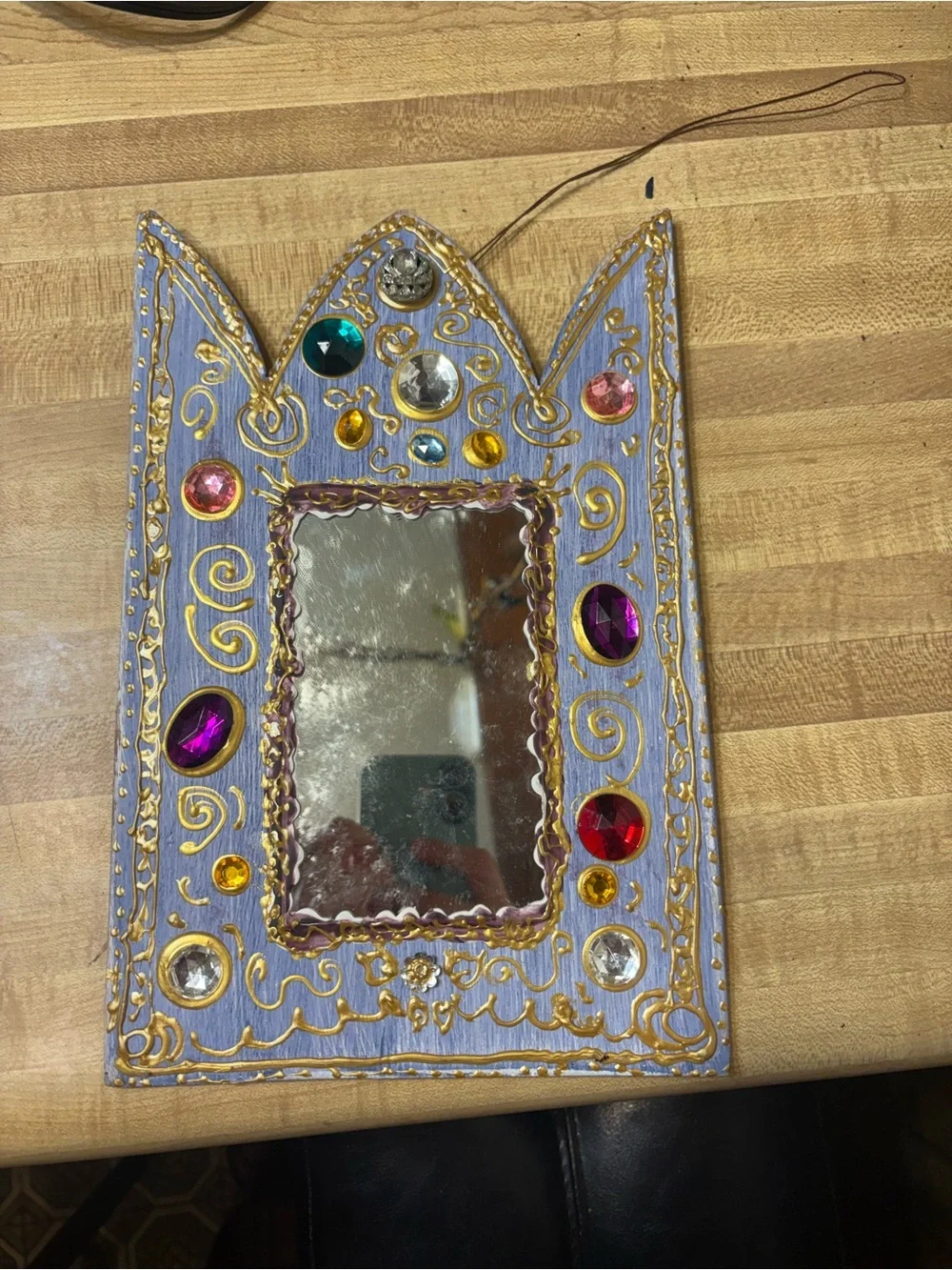 Decorative hand made Purple Jeweled Wall Mirror - Ornate Crown Accent